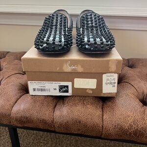 Christian Louboutin Black Patent Rolling Spikes Slide Sandals